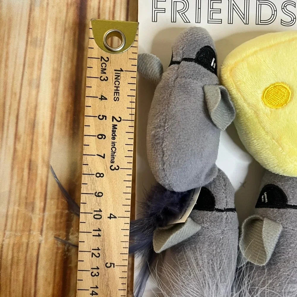 Fluffy Friends Cat Toy Set 3 Mice & Cheese Plush Interactive Toys for Cats